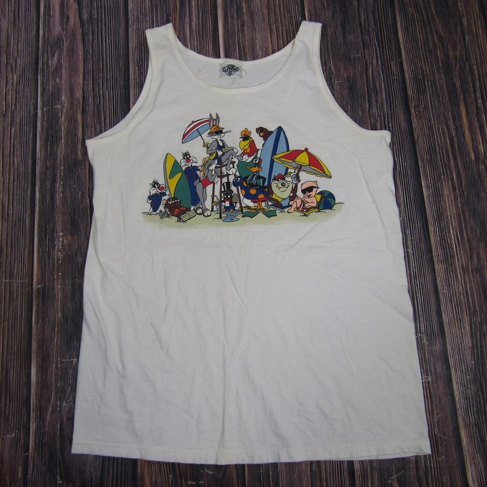 Vintage Looney Tunes Shirt Mens Medium Beach Cartoon Tank Top 90s Bugs Bunny